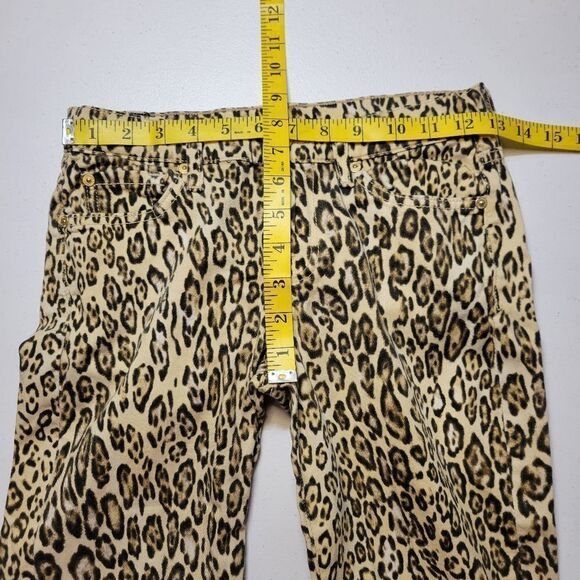 7FAM 7 For All Mankind Leopard Cheetah Skinny Jeans Gold Zippered Ankles - Picture 12 of 16